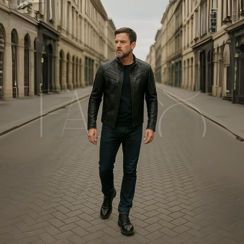 Men&#39;s Black Leather Jacket With Removable Hood