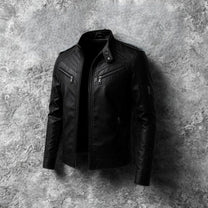 Men&#39;s Black Leather Jacket With Removable Hood