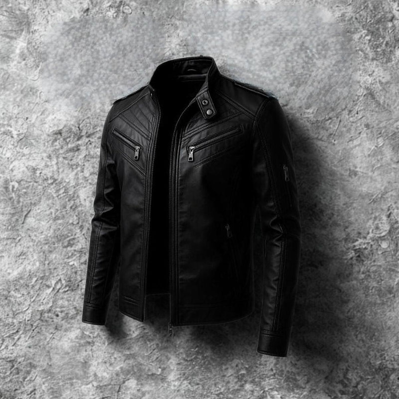 Men&#39;s Black Leather Jacket With Removable Hood