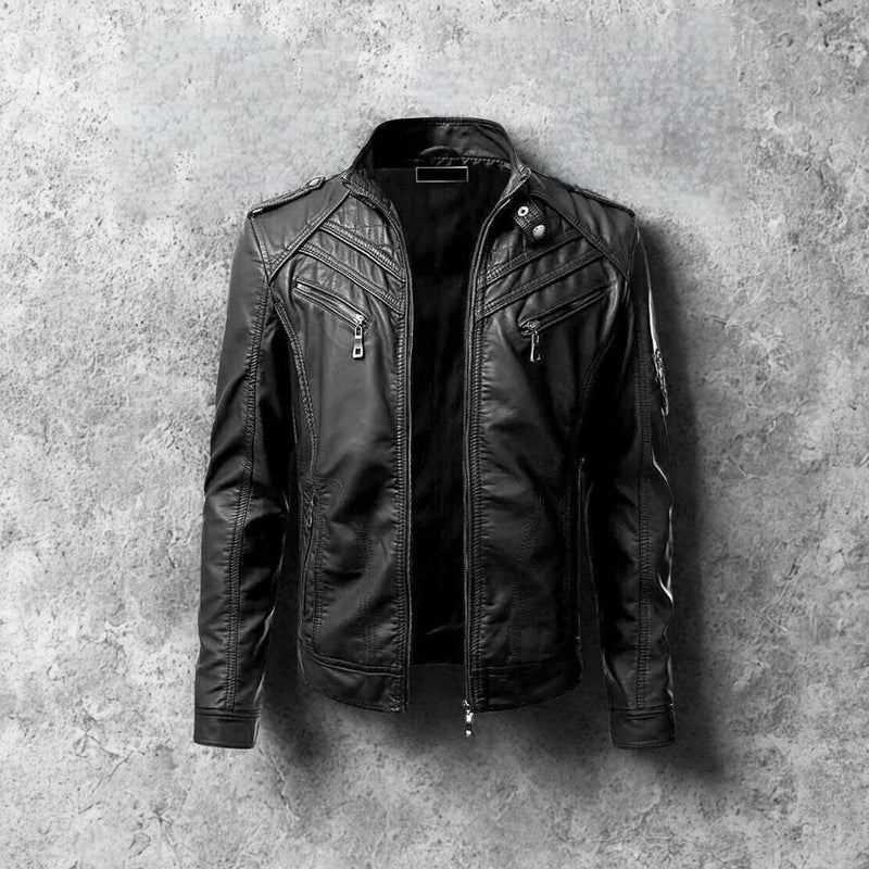 Men&#39;s Black Leather Jacket With Removable Hood