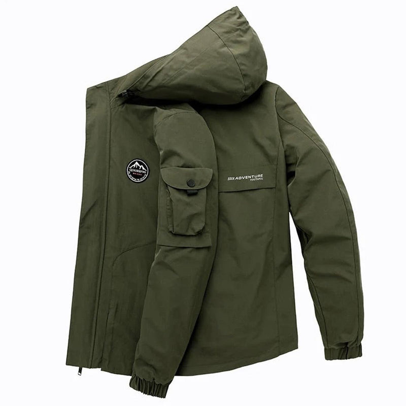 Men&#39;s Bomber Jacket With Adjustable Hood And Sleeve Pocket