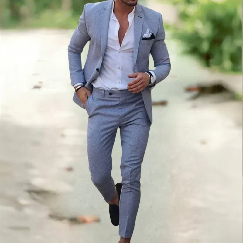 Men’s Breathable Linen Suit - 2-Piece Slim Fit for Summer, Weddings &amp; Office