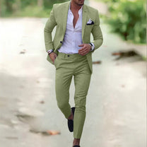 Men’s Breathable Linen Suit - 2-Piece Slim Fit for Summer, Weddings &amp; Office