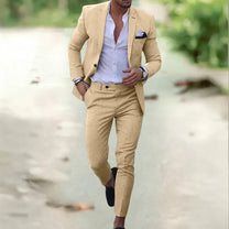 Men’s Breathable Linen Suit - 2-Piece Slim Fit for Summer, Weddings &amp; Office