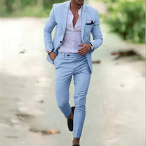 Men’s Breathable Linen Suit - 2-Piece Slim Fit for Summer, Weddings &amp; Office