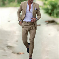 Men’s Breathable Linen Suit - 2-Piece Slim Fit for Summer, Weddings &amp; Office