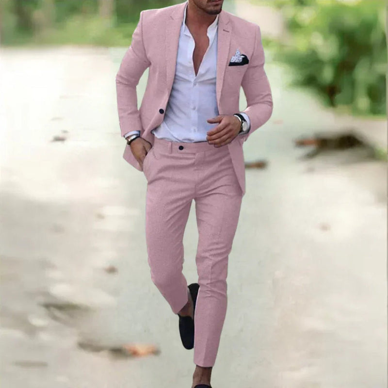 Men’s Breathable Linen Suit - 2-Piece Slim Fit for Summer, Weddings &amp; Office