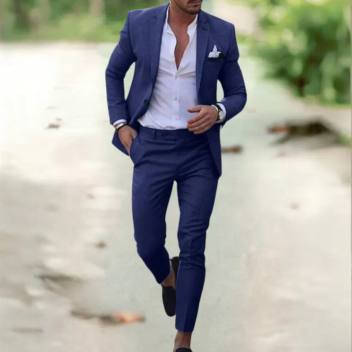 Men’s Breathable Linen Suit - 2-Piece Slim Fit for Summer, Weddings &amp; Office