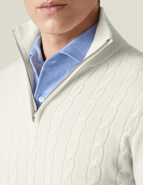 Men&#39;s Cable Knit Half-Zip Wool Blend Sweater