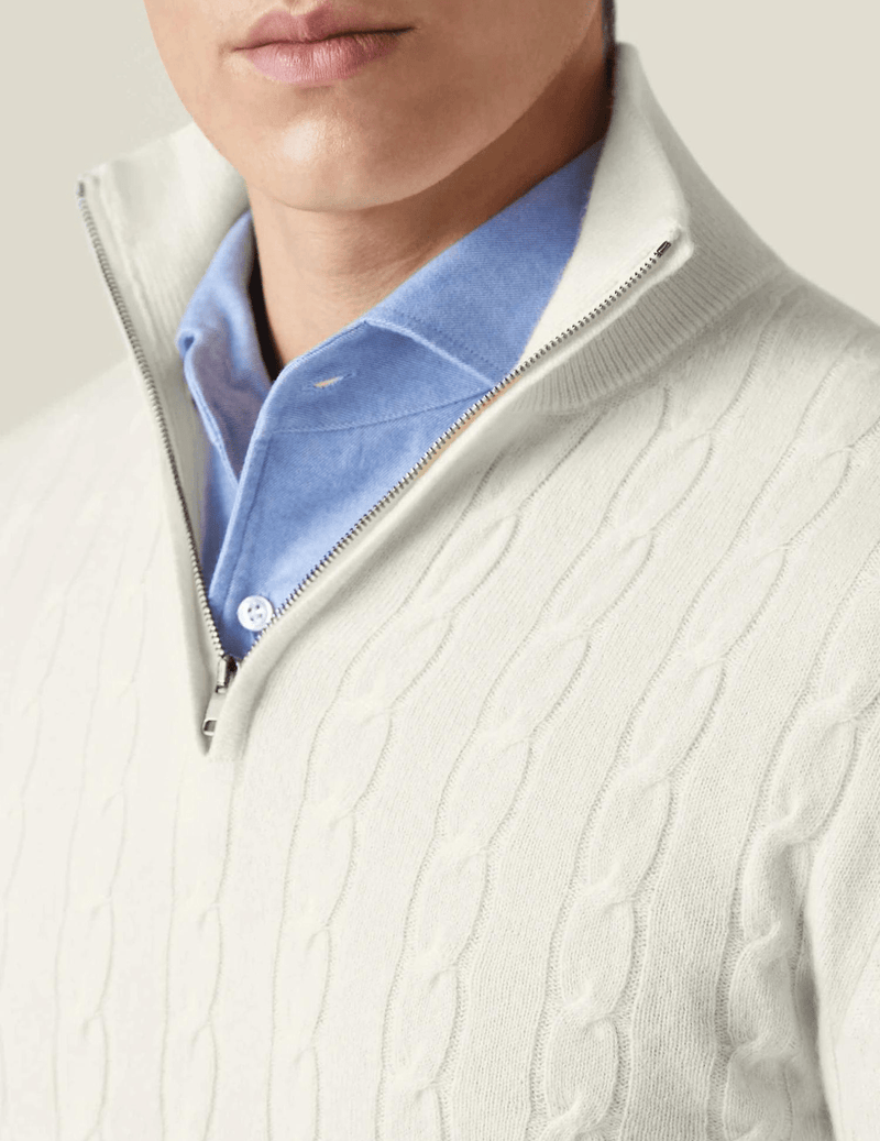 Men&#39;s Cable Knit Half-Zip Wool Blend Sweater