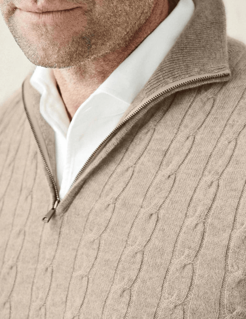 Men&#39;s Cable Knit Half-Zip Wool Blend Sweater