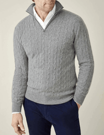 Men&#39;s Cable Knit Half-Zip Wool Blend Sweater