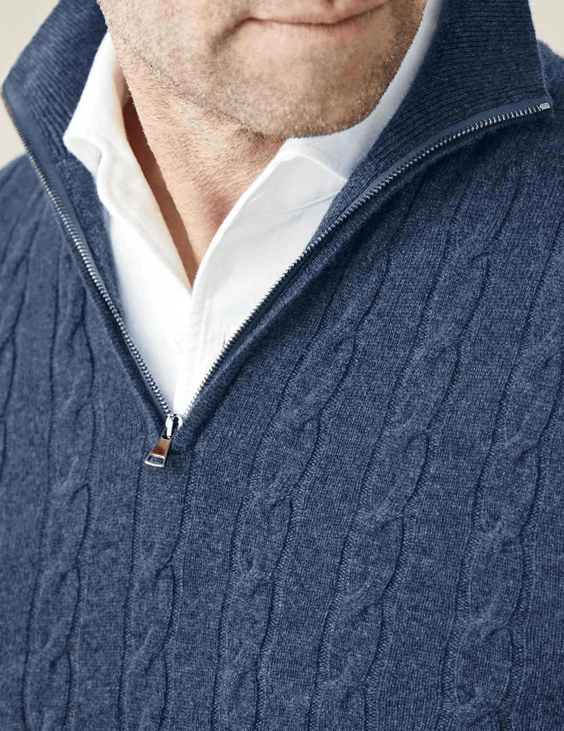 Men&#39;s Cable Knit Half-Zip Wool Blend Sweater