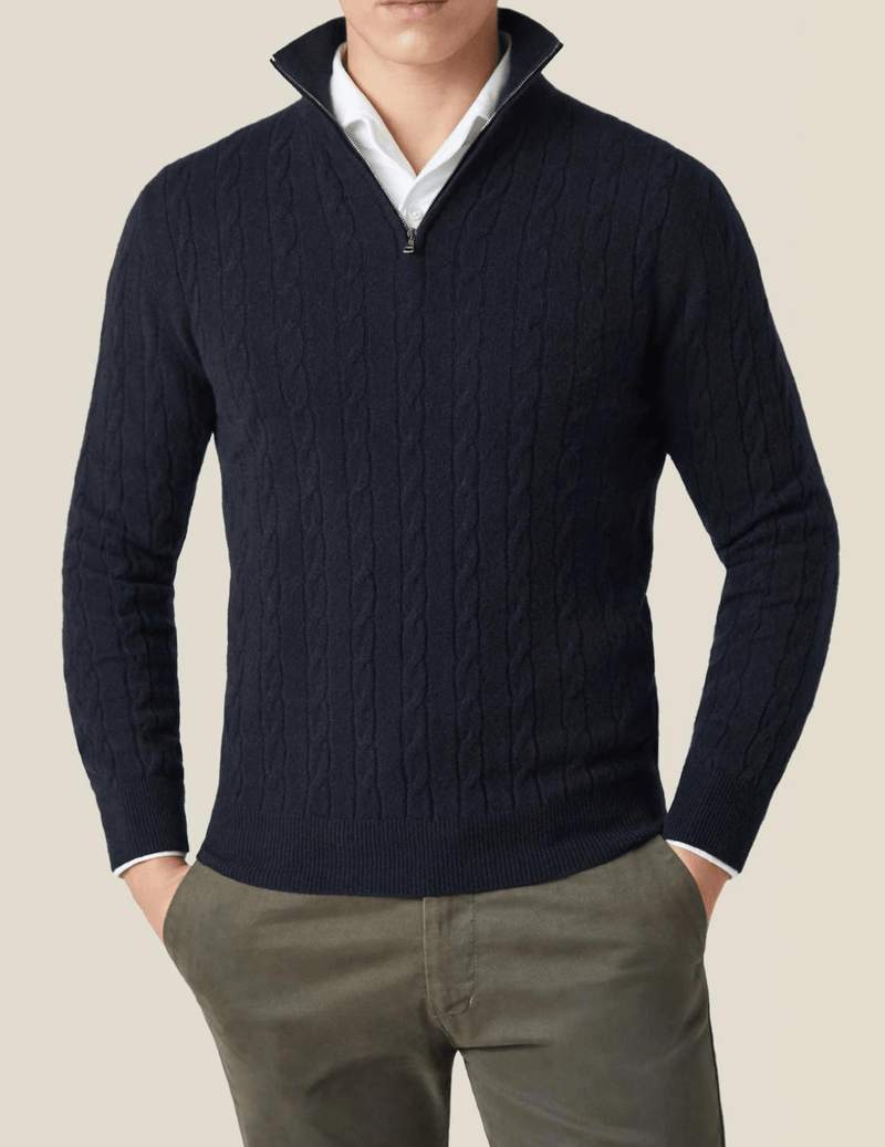 Men&#39;s Cable Knit Half-Zip Wool Blend Sweater