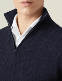Men&#39;s Cable Knit Half-Zip Wool Blend Sweater