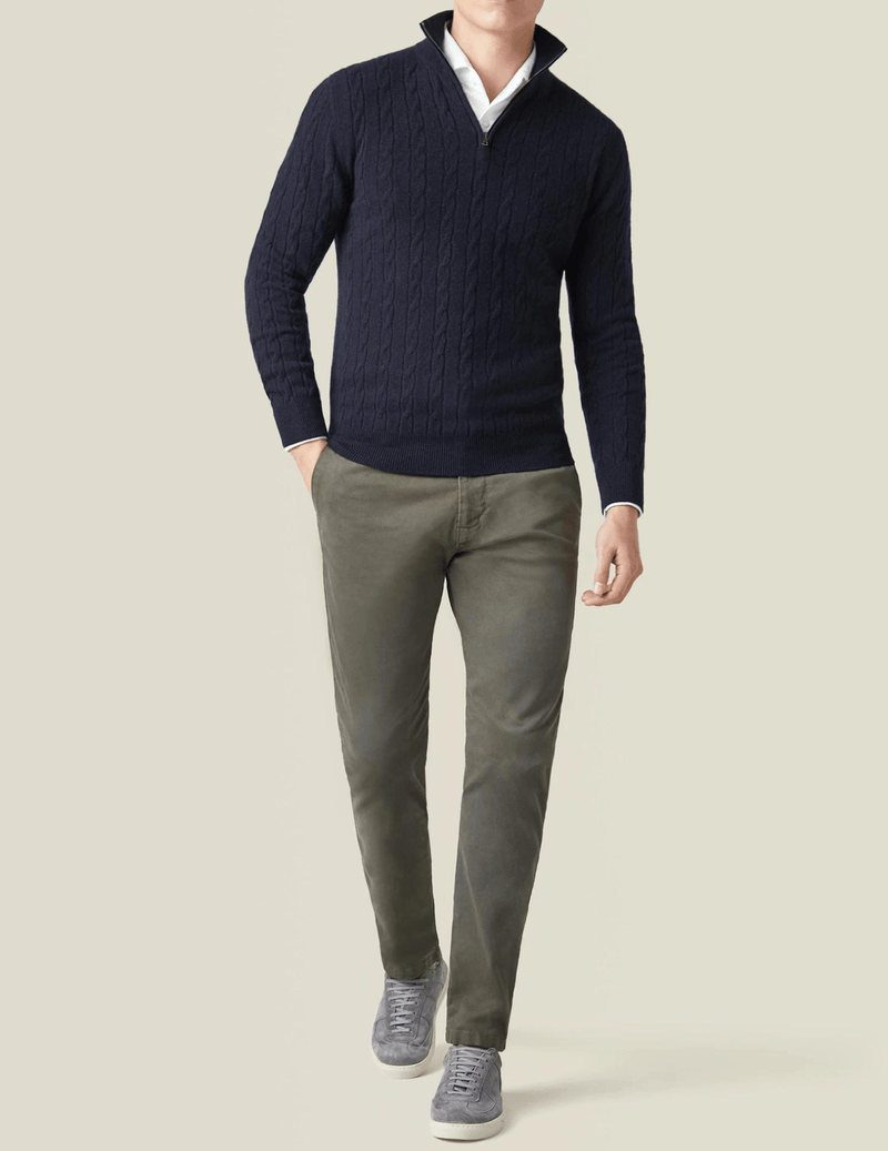Men&#39;s Cable Knit Half-Zip Wool Blend Sweater