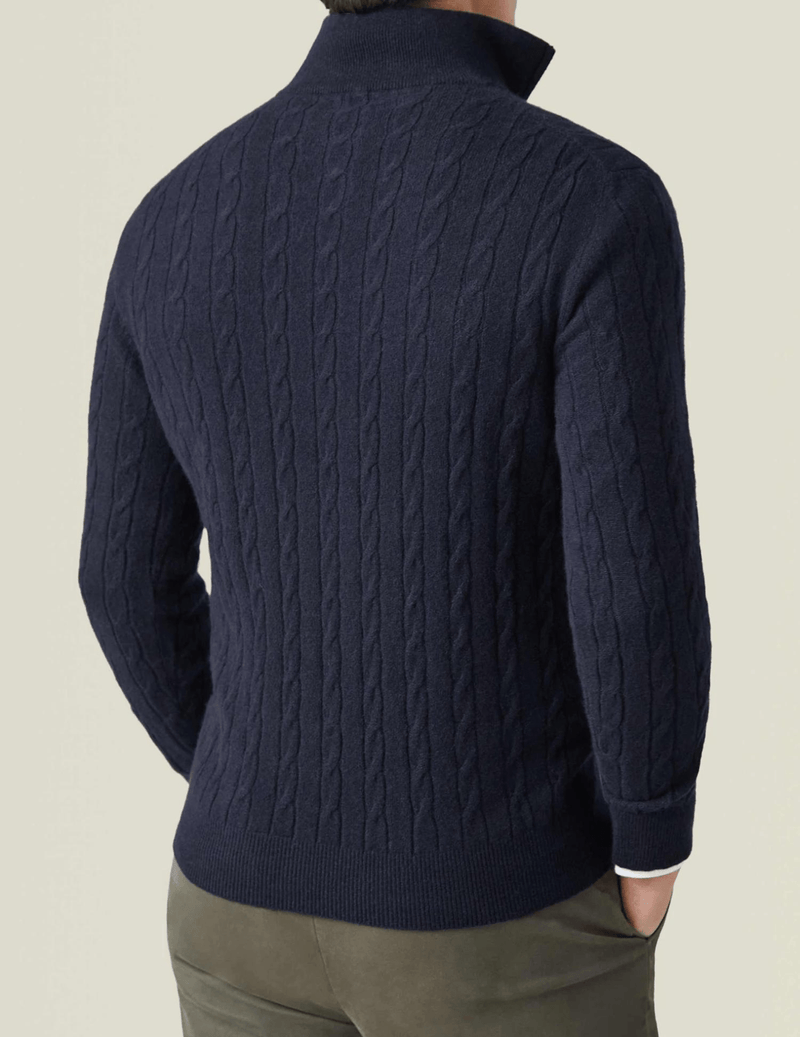 Men&#39;s Cable Knit Half-Zip Wool Blend Sweater
