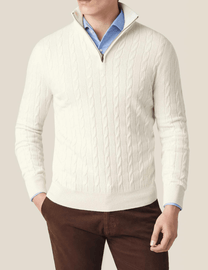Men&#39;s Cable Knit Half-Zip Wool Blend Sweater