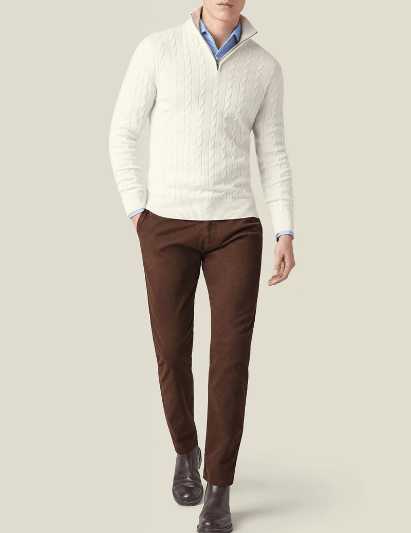 Men&#39;s Cable Knit Half-Zip Wool Blend Sweater