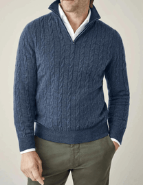 Men&#39;s Cable Knit Half-Zip Wool Blend Sweater