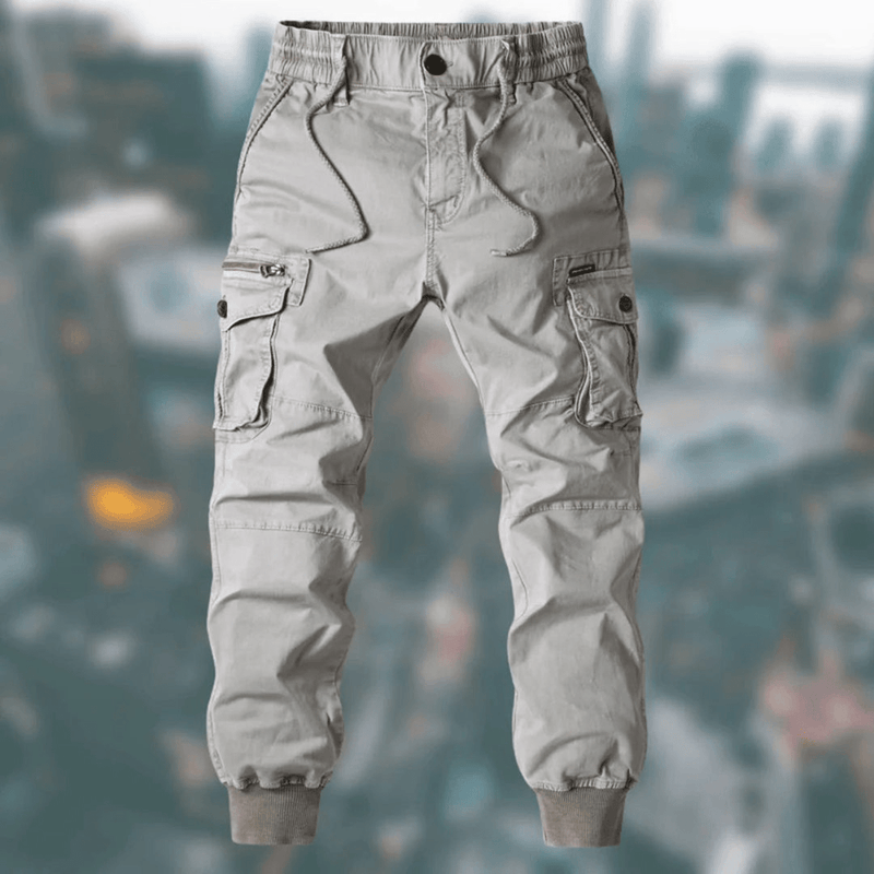 Men&#39;s Casual Cargo Jogger Trousers with Elastic Waistband and Pockets