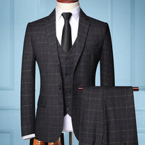 Men&#39;s Classic Check 3-Piece Suit With Trousers Vest Blazer