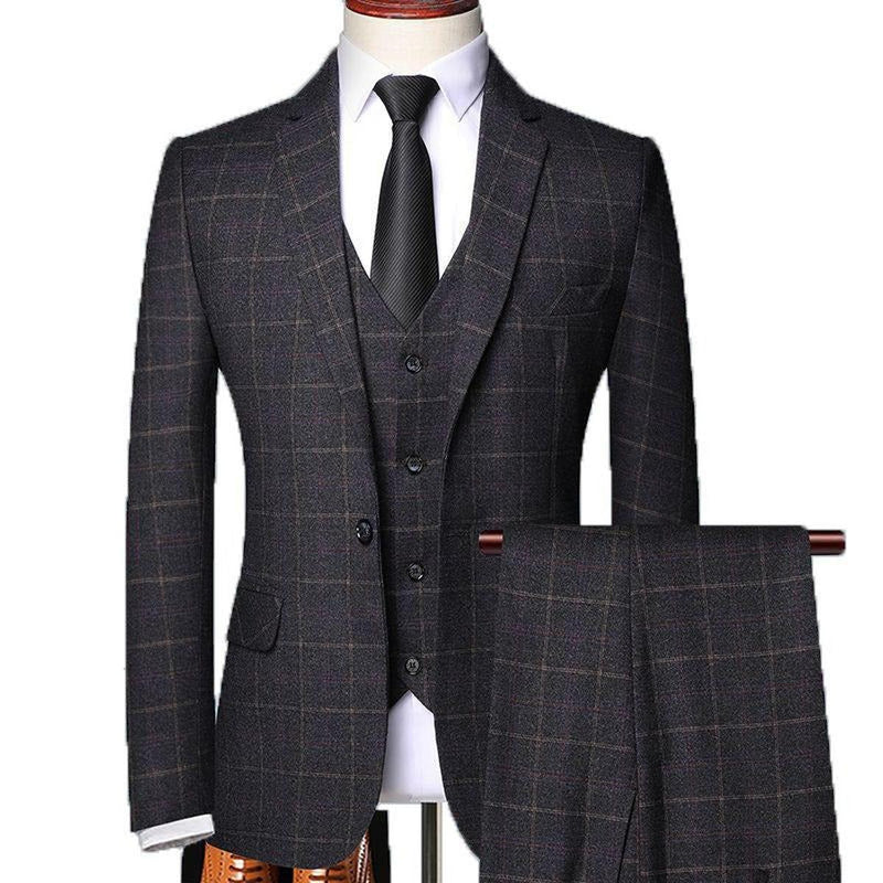 Men&#39;s Classic Check 3-Piece Suit With Trousers Vest Blazer