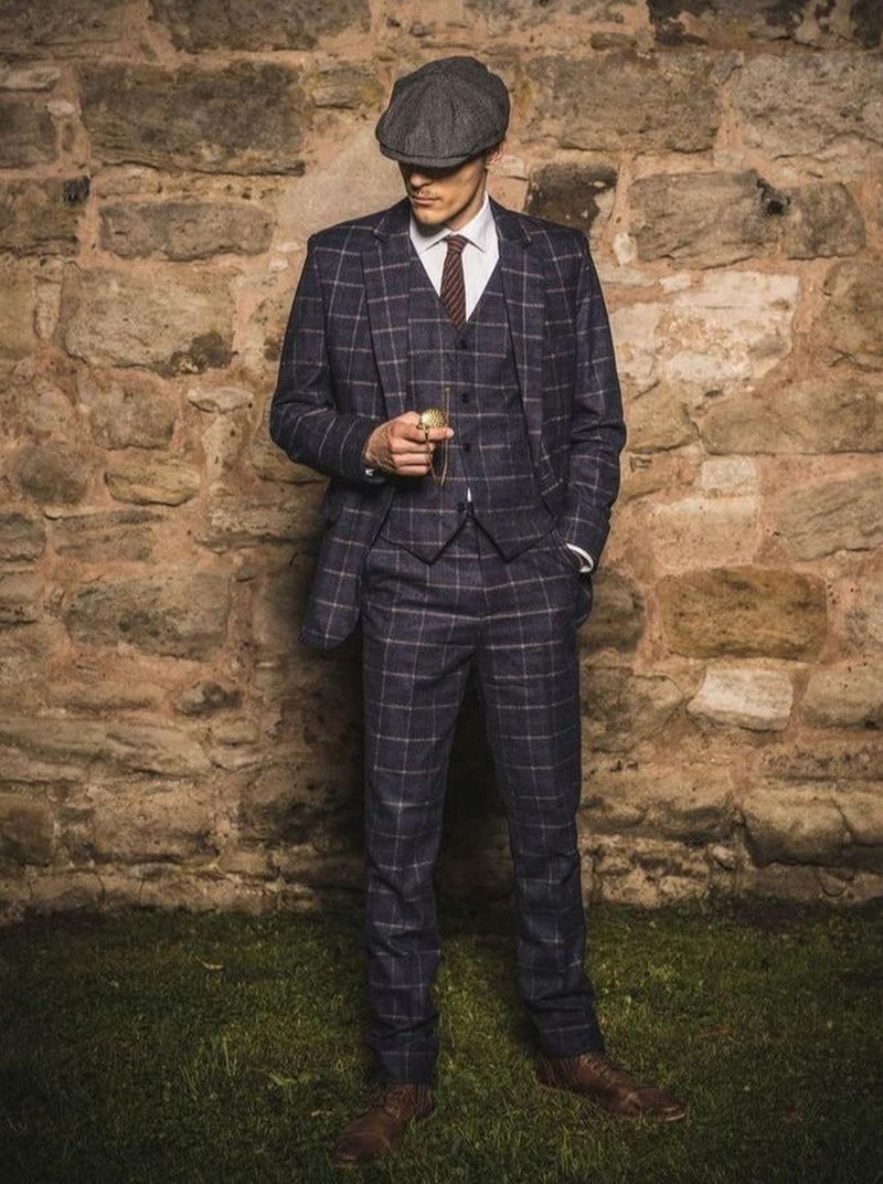 Men&#39;s Classic Check 3-Piece Suit With Trousers Vest Blazer