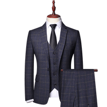 Men&#39;s Classic Check 3-Piece Suit With Trousers Vest Blazer