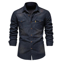 Men&#39;s Classic Denim Shirt Regular Fit Casual Button-Down