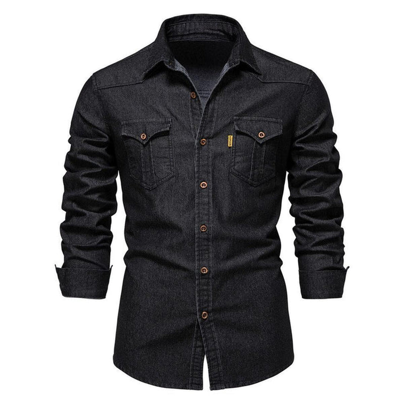 Men&#39;s Classic Denim Shirt Regular Fit Casual Button-Down