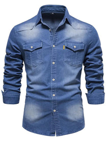 Men&#39;s Classic Denim Shirt Regular Fit Casual Button-Down