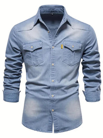Men&#39;s Classic Denim Shirt Regular Fit Casual Button-Down