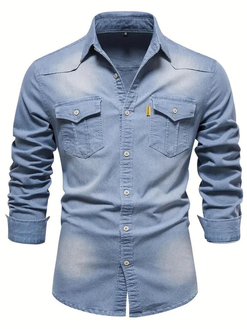 Men&#39;s Classic Denim Shirt Regular Fit Casual Button-Down