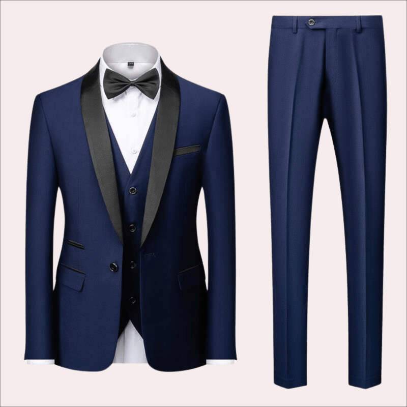 Men&#39;s Classic Three-Piece Business Suit With Satin Lapels