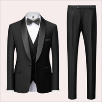 Men&#39;s Classic Three-Piece Business Suit With Satin Lapels