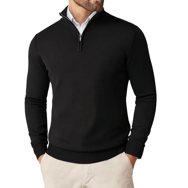 Men&#39;s Cotton Blend Knit Sweater With Zipper Collar
