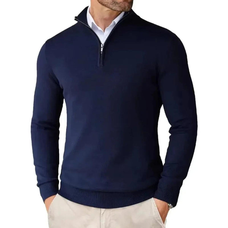 Men&#39;s Cotton Blend Knit Sweater With Zipper Collar