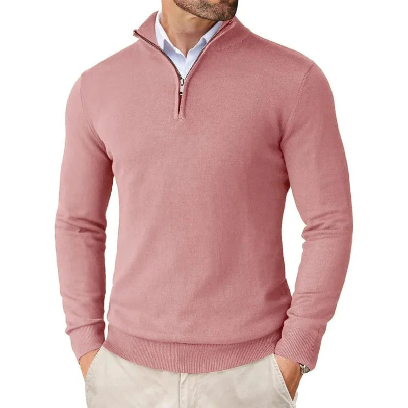 Men&#39;s Cotton Blend Knit Sweater With Zipper Collar