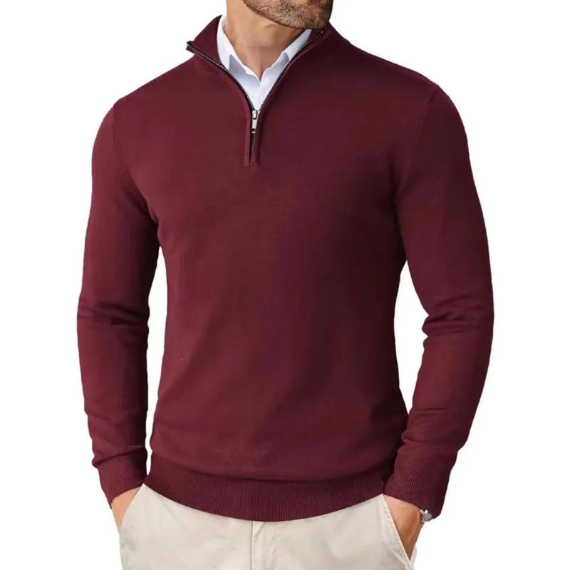 Men&#39;s Cotton Blend Knit Sweater With Zipper Collar