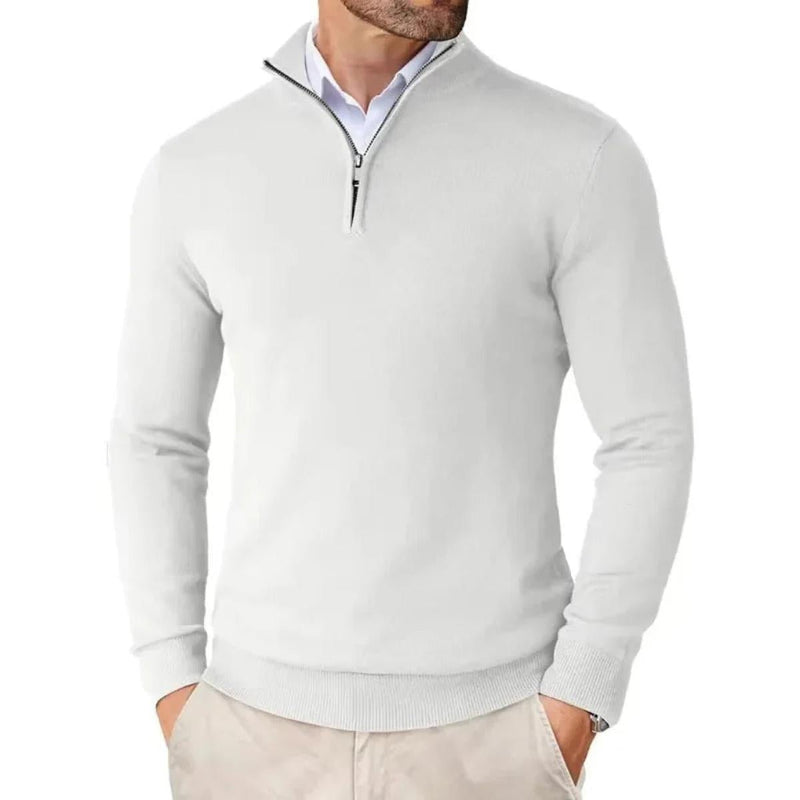 Men&#39;s Cotton Blend Knit Sweater With Zipper Collar