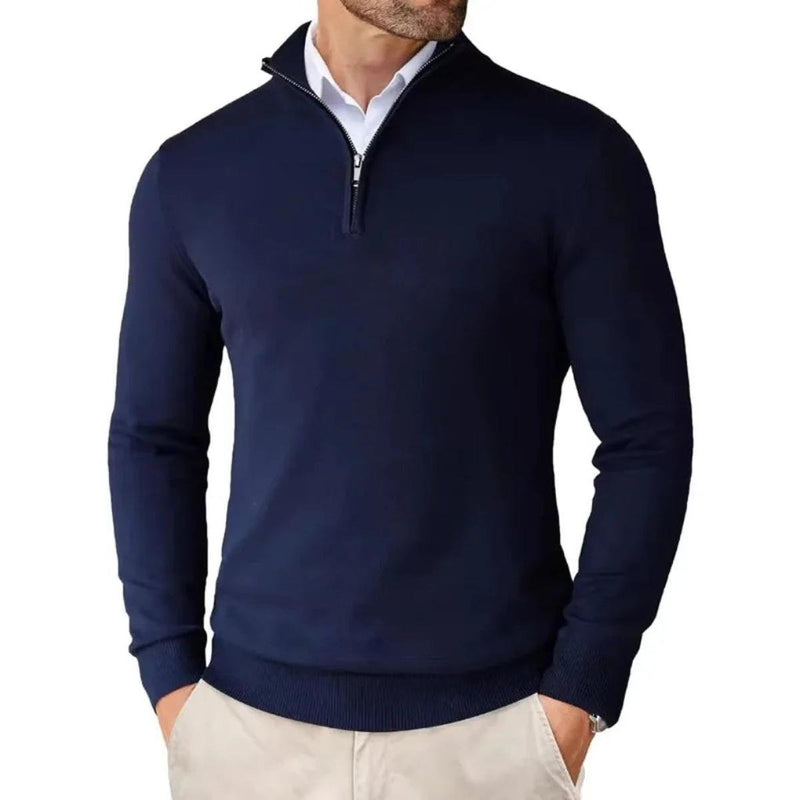 Men&#39;s Cotton Blend Knit Sweater With Zipper Collar