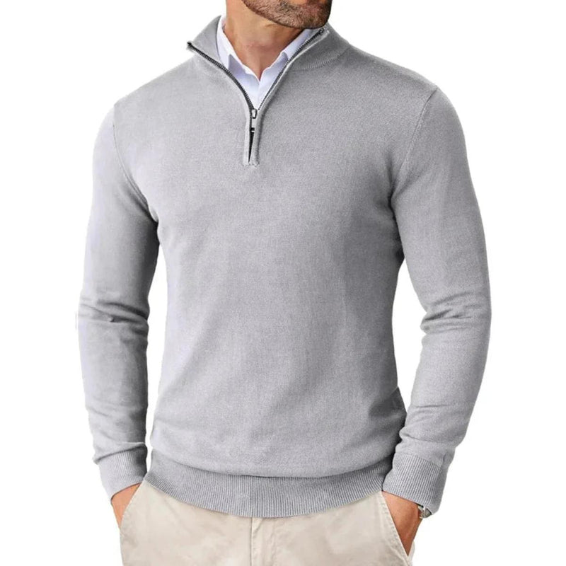 Men&#39;s Cotton Blend Knit Sweater With Zipper Collar