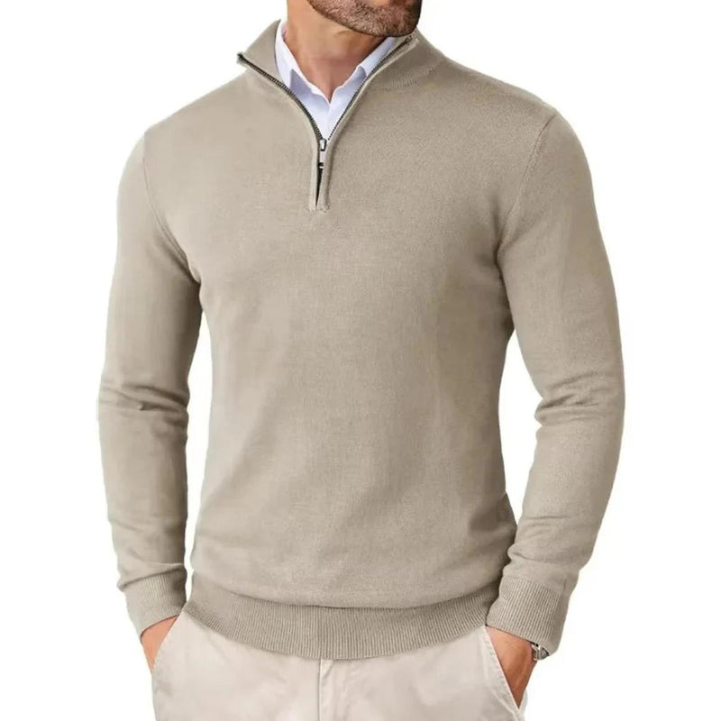 Men&#39;s Cotton Blend Knit Sweater With Zipper Collar