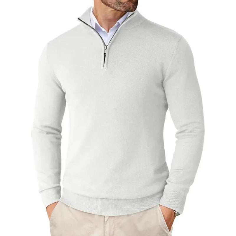 Men&#39;s Cotton Blend Knit Sweater With Zipper Collar