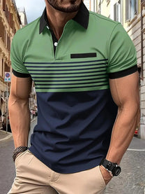 Men&#39;s Cotton Blend Striped Polo Shirt With Sporty Collar