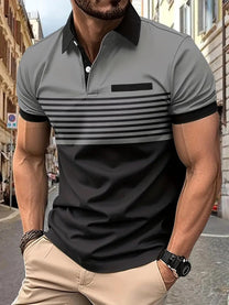 Men&#39;s Cotton Blend Striped Polo Shirt With Sporty Collar