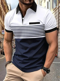 Men&#39;s Cotton Blend Striped Polo Shirt With Sporty Collar