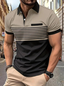 Men&#39;s Cotton Blend Striped Polo Shirt With Sporty Collar