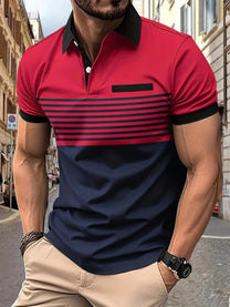 Men&#39;s Cotton Blend Striped Polo Shirt With Sporty Collar
